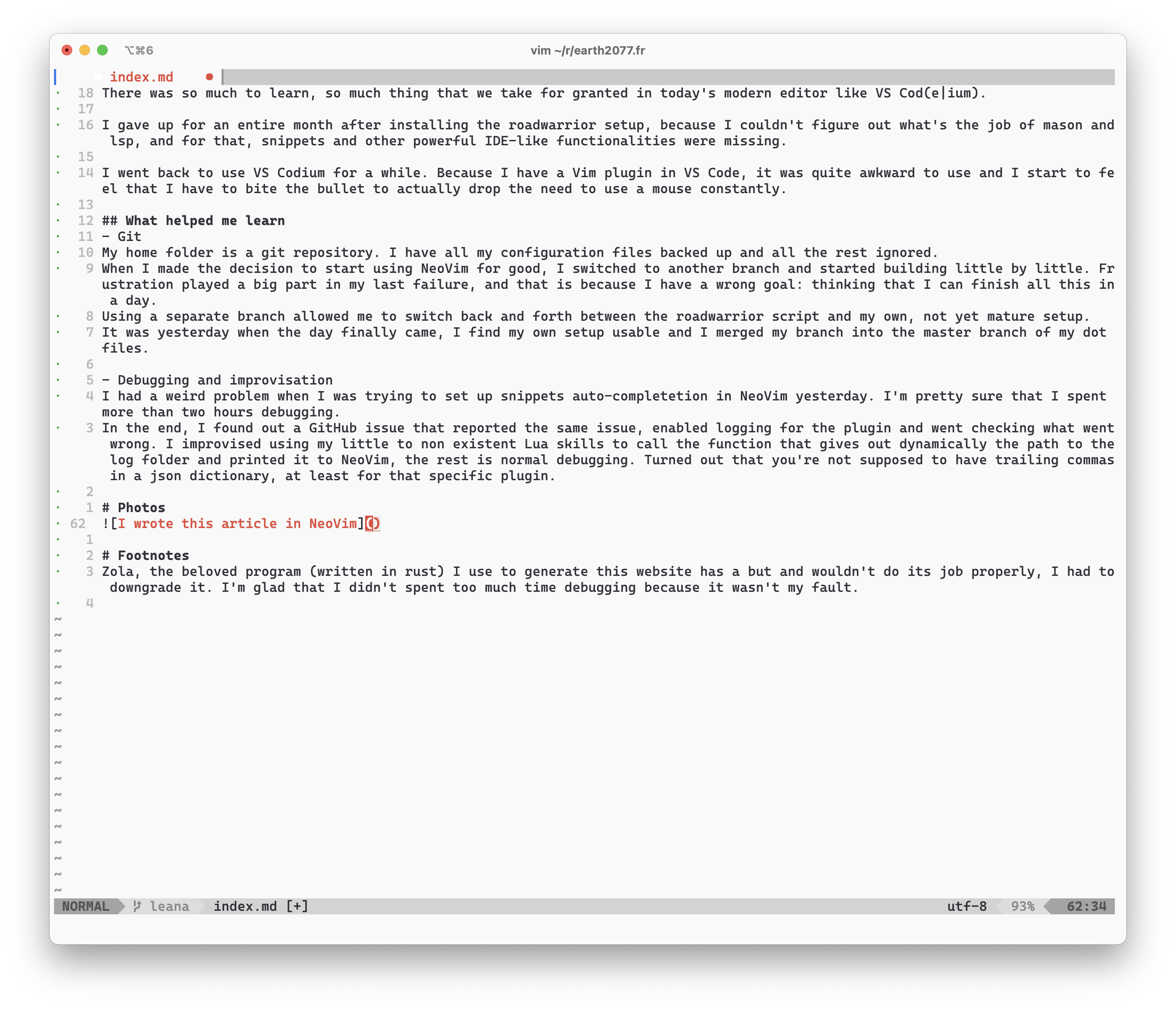 I wrote this article in NeoVim